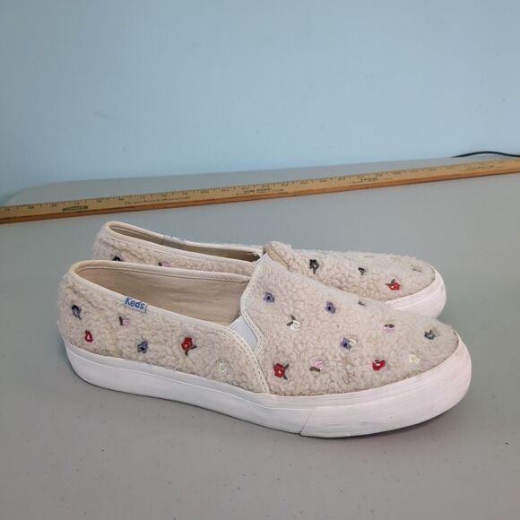 Keds Double Decker Embroidered Faux Shearling Women's 9.5 slip on sneakers - Picture 2 of 5